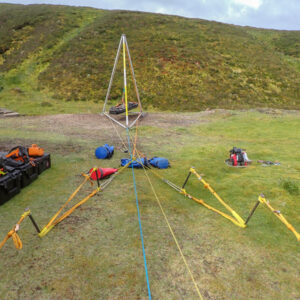 Use of ground anchors (stakes and vehicles) with a Larkin frame.