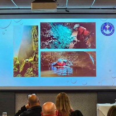 BCRC Secretary Emma Porter giving the Cave Rescue presentation